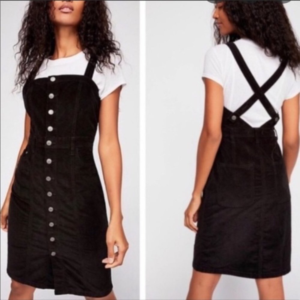 Free People Button-Front Corduroy Black Dress